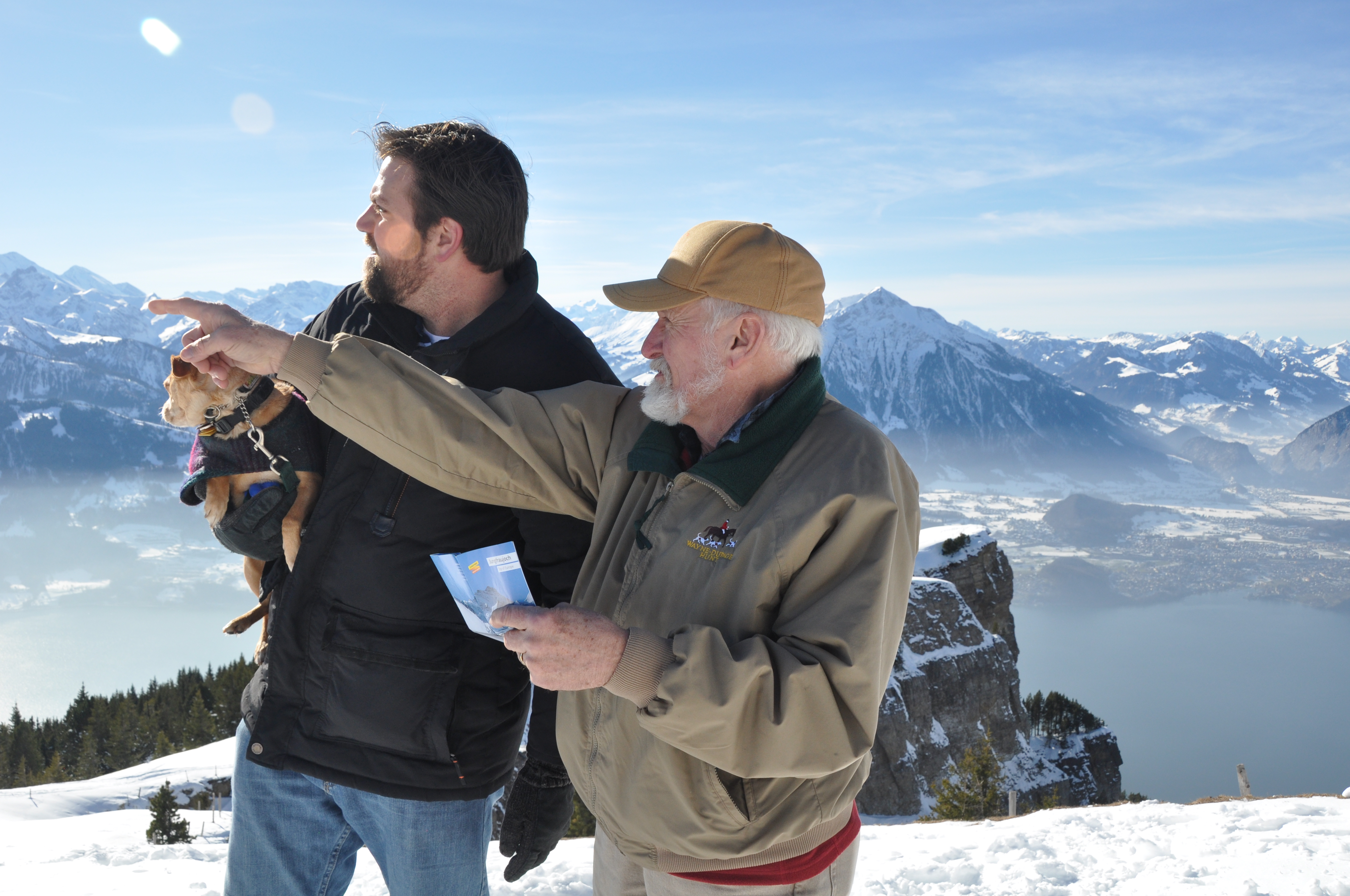 Dad and Joe trying to figure out which peak was the Jungfrau and which was the Eiger. 