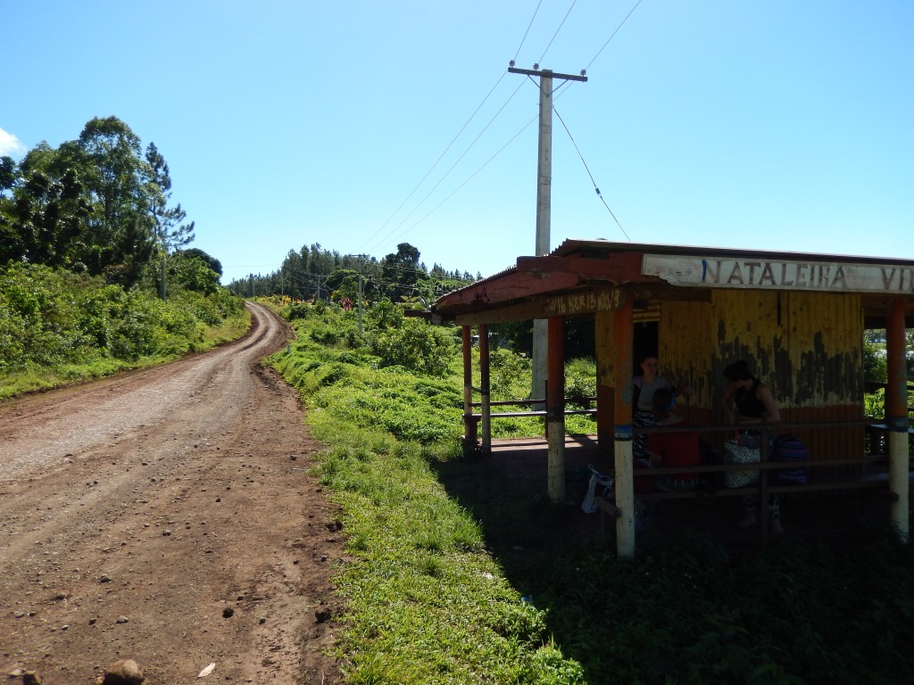 Bus station on the right. The only road around the island on the left. 