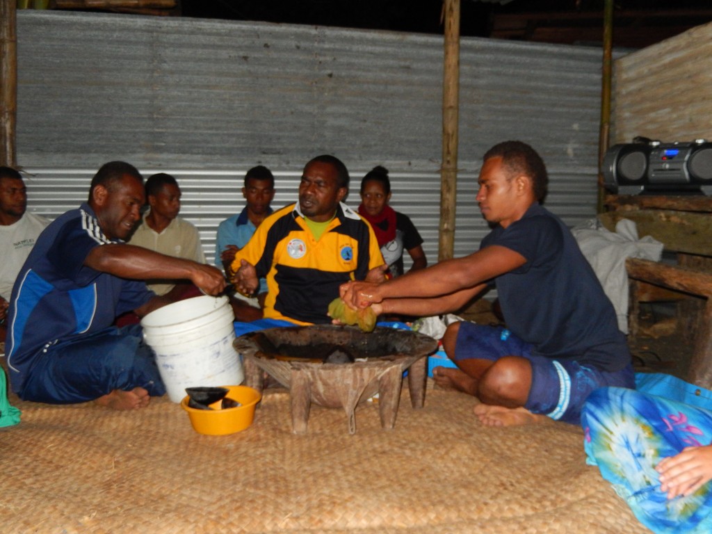 Massaging of root and addition of water from white bucket.