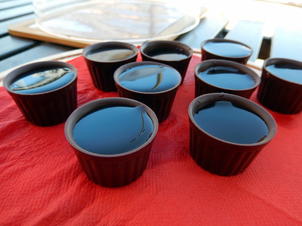 Cherry liqueur in chocolate shot glasses